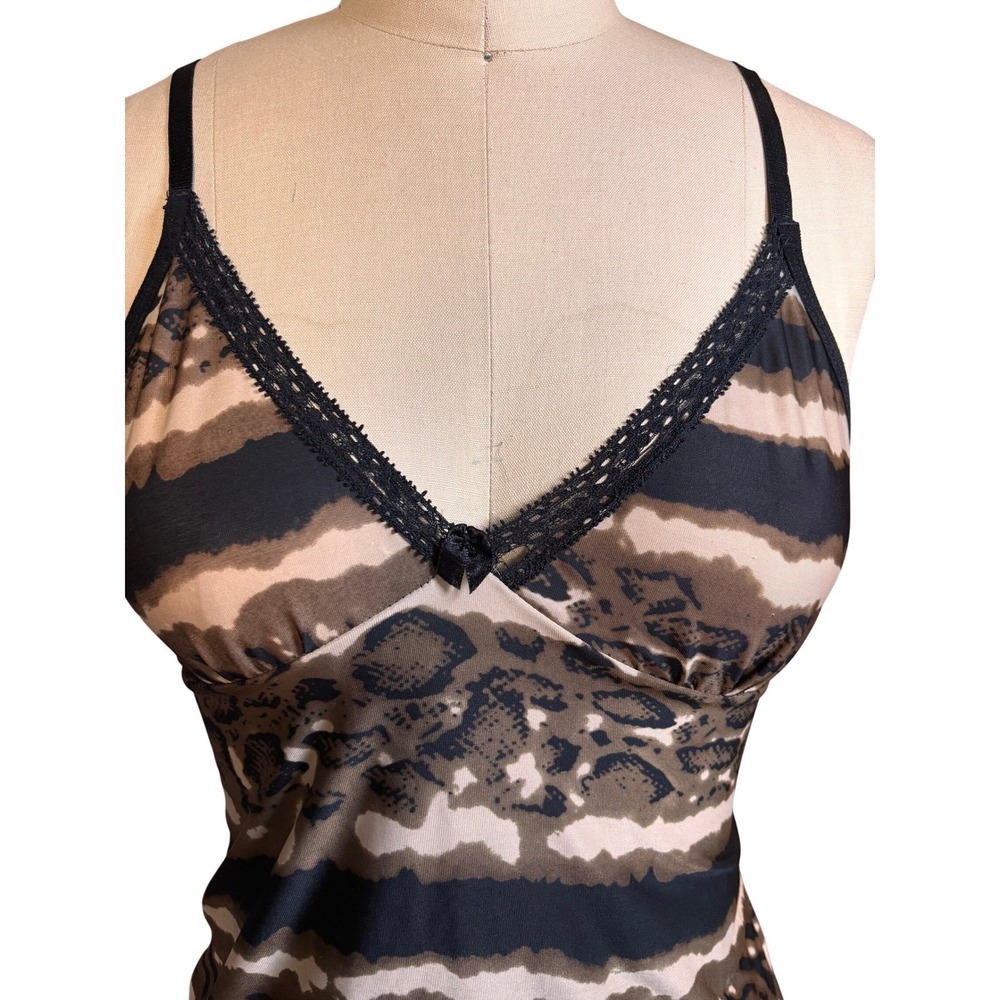 Y2K Animal Print Lace Trim Camisole Top Small Brown Black